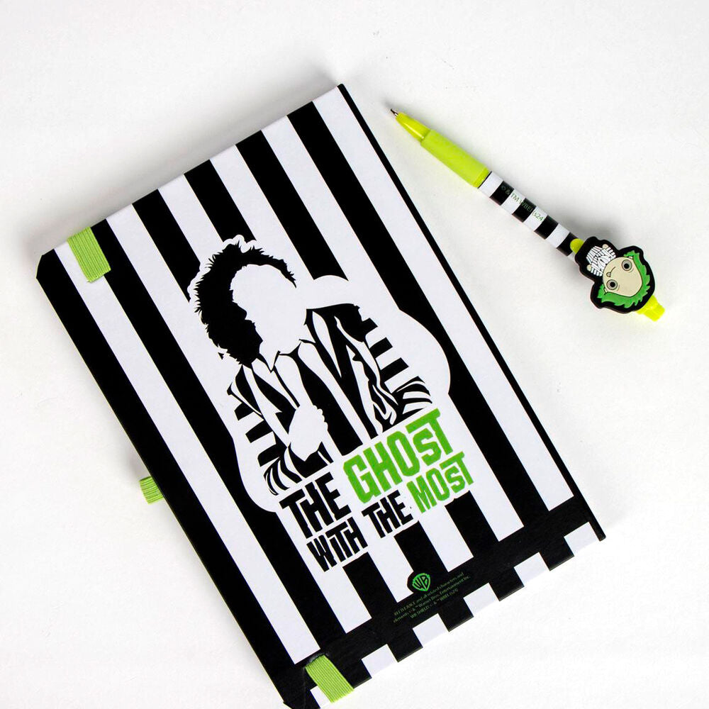 Set de papelería Beetlejuice con cuaderno y bolígrafo en blanco, negro y verde - 4