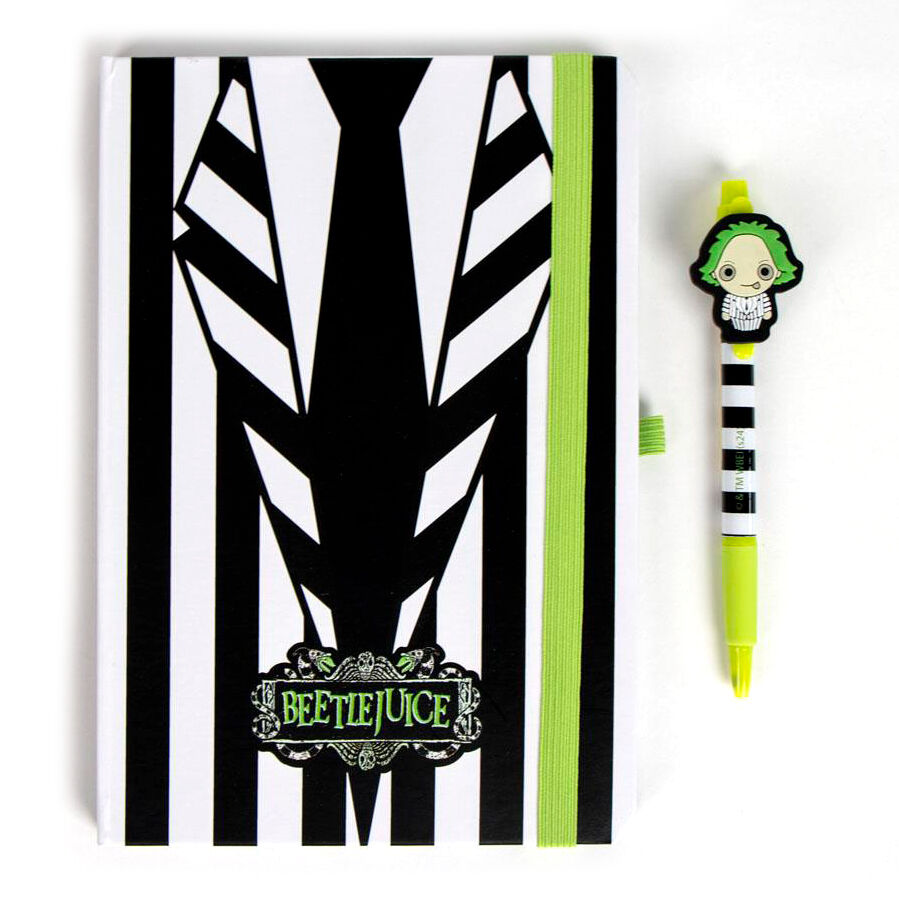 Set de papelería Beetlejuice con cuaderno y bolígrafo en blanco, negro y verde - 2