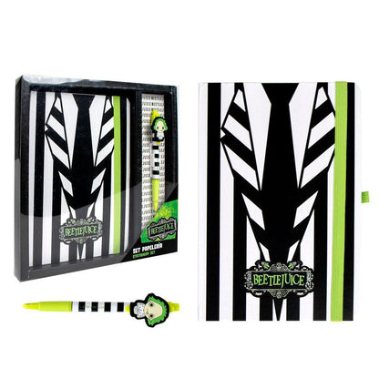 Set de papelería Beetlejuice con cuaderno y bolígrafo en blanco, negro y verde