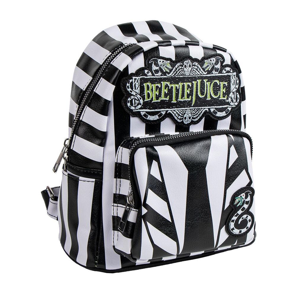 Mochila Beetlejuice de polipiel con rayas blancas y negras