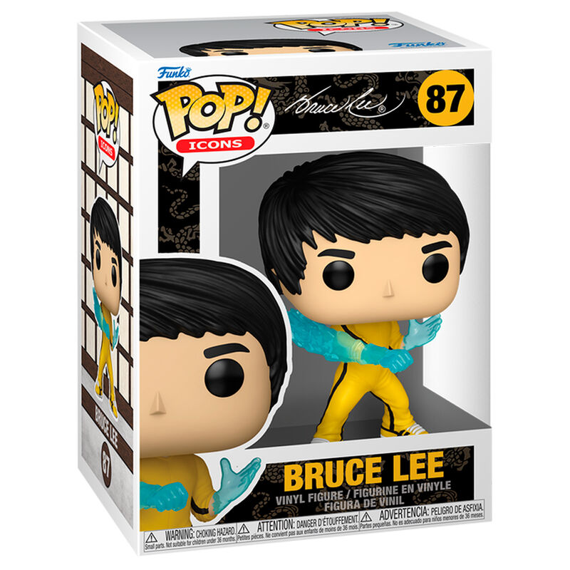 Figura Funko POP! de Bruce Lee con traje amarillo y efecto azul en las manos - 2