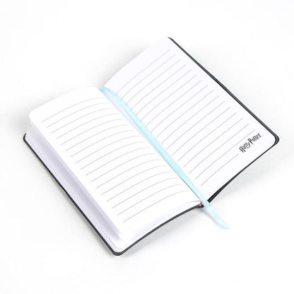 Cuaderno negro de Harry Potter con diseño de Hogwarts y cierre elástico azul - 2