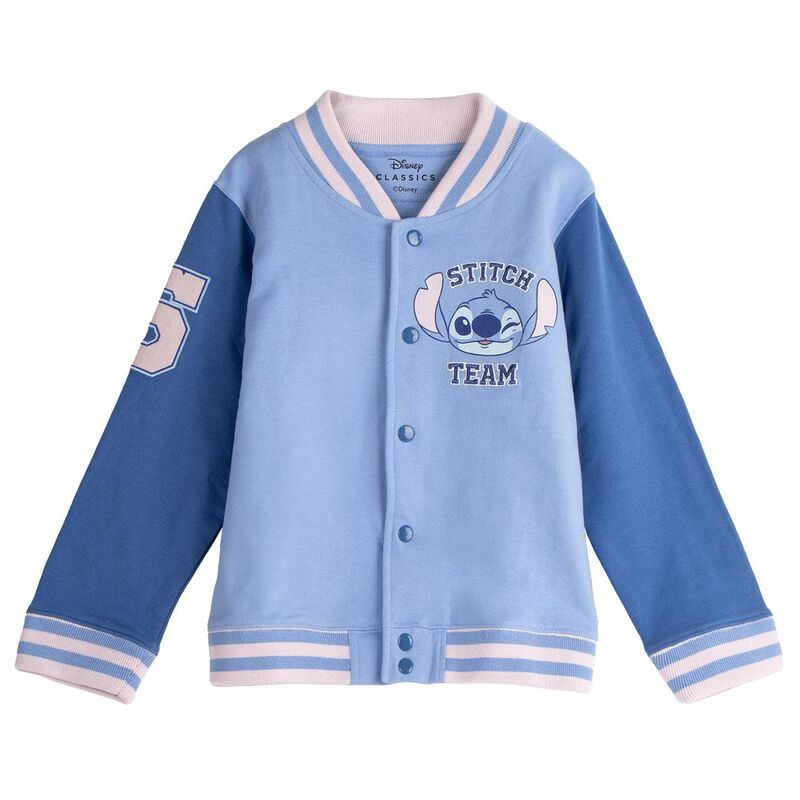 Chaqueta beisbol azul de Stitch Disney con estampado frontal
