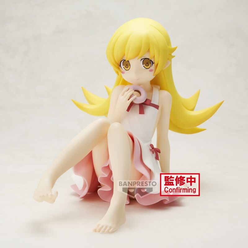 Figura de Shinobu Oshino Relax Time sentada con vestido blanco y rosa - 3