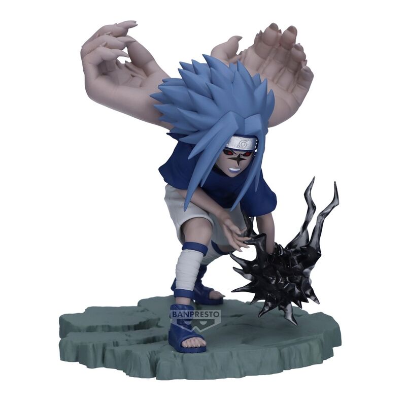 Figura de Sasuke de Naruto Shippuden en pose de combate sobre una base rocosa - 2