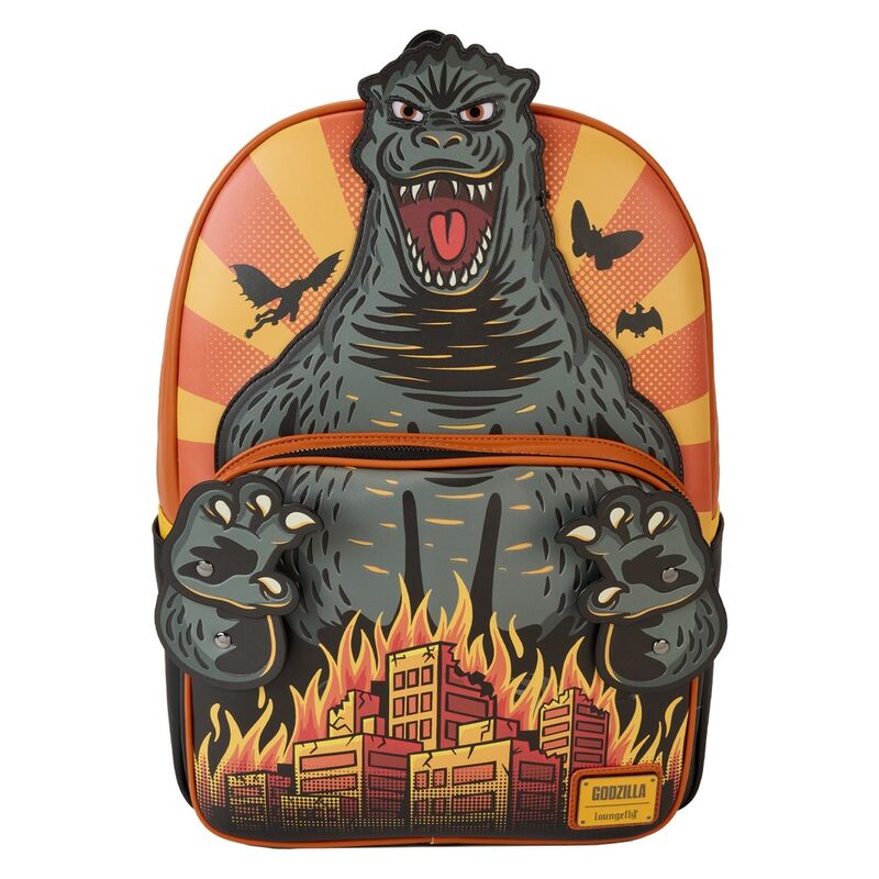 Mochila Loungefly Toho Godzilla con ciudad en llamas
