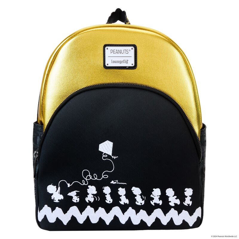Mochila Loungefly Peanuts de Snoopy con diseño negro y dorado y cometa bordada