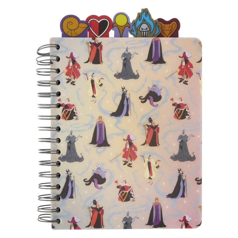 Cuaderno Loungefly de Villanas Disney con espiral y pestañas ilustradas