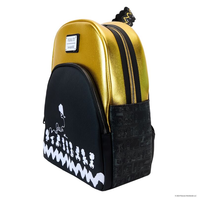 Mochila Loungefly Peanuts de Snoopy con diseño negro y dorado y cometa bordada - 2