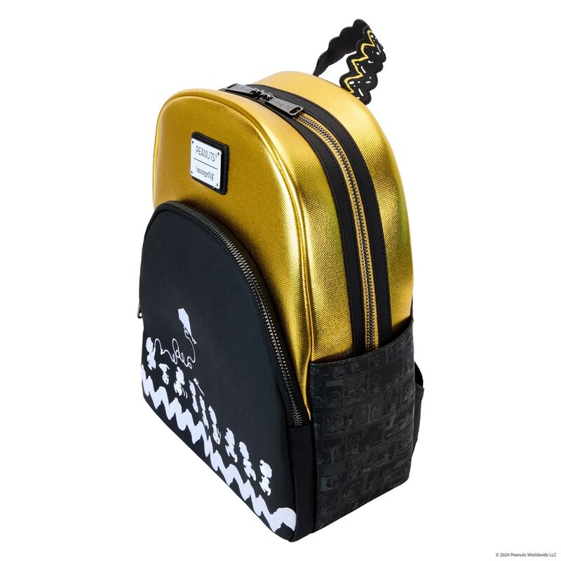Mochila Loungefly Peanuts de Snoopy con diseño negro y dorado y cometa bordada - 3