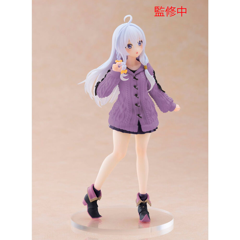 Figura de Elaina con vestido de punto morado y botas negras sobre base transparente - 2
