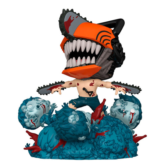 Figura FUNKO POP Deluxe de Chainsaw Man con motosierras y base azul