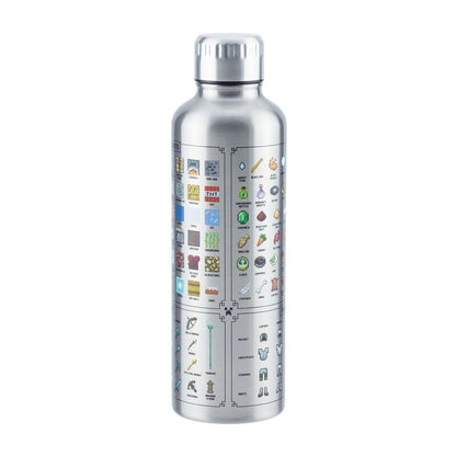 Botella plateada de acero inoxidable Minecraft con iconos pixelados
