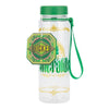 Botella transparente de Wicked con tapón verde y correa