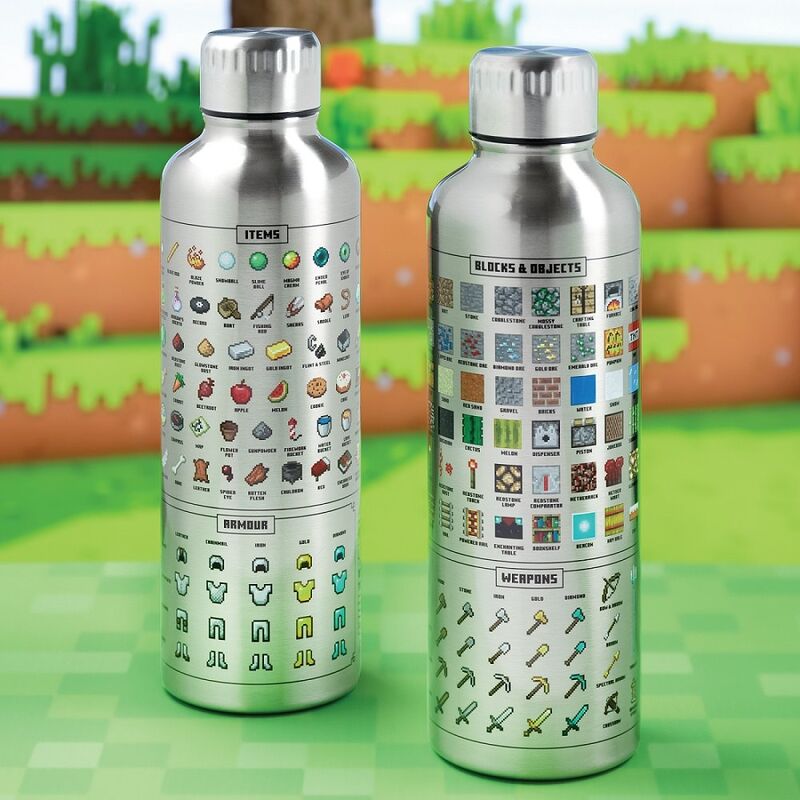 Botella plateada de acero inoxidable Minecraft con iconos pixelados - 2