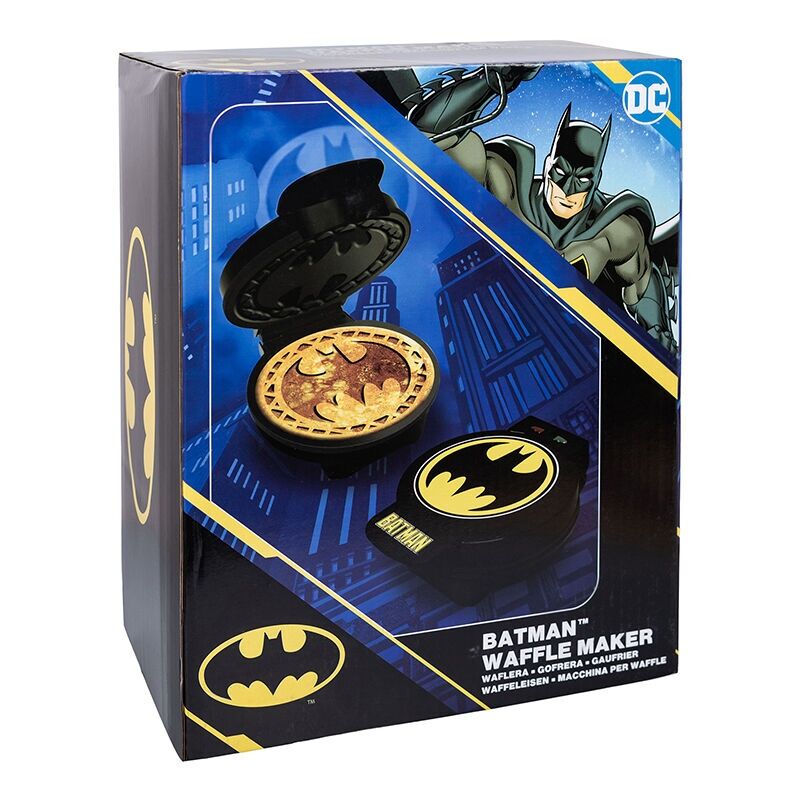 Máquina de gofres Batman negra con emblema amarillo de DC Comics - 5