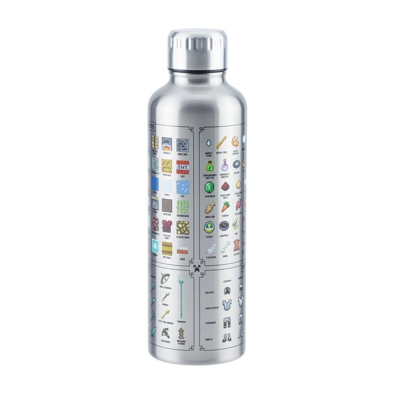 Botella plateada de acero inoxidable Minecraft con iconos pixelados - 3