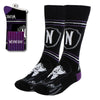Calcetines negros de Wednesday con detalles morados y blancos