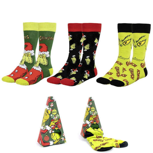 Set de tres pares de calcetines de El Grinch con estampados coloridos