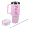 Vaso térmico rosa Barbie con asa, tapa y pajita