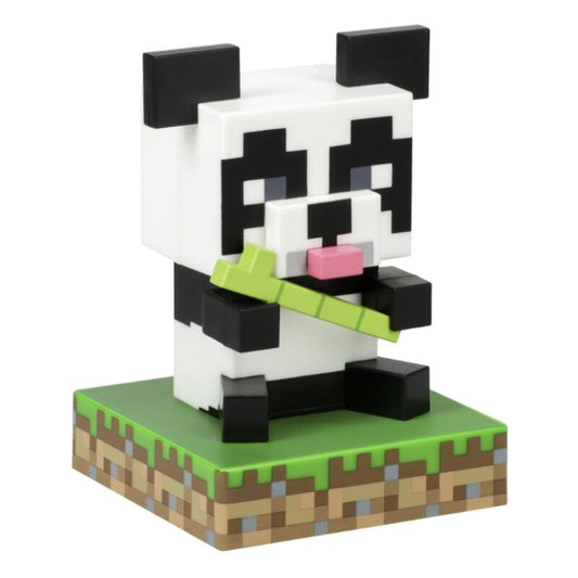 Lámpara de Panda de Minecraft con caña de bambú sobre base de césped pixelada