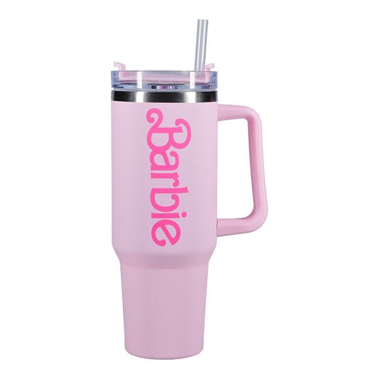 Vaso térmico rosa Barbie con asa, tapa y pajita - 2