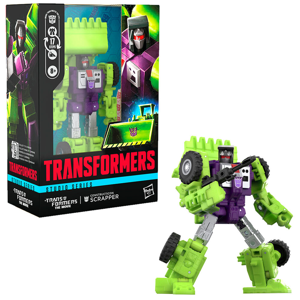 Figura Constructicon Scrapper de Transformers en modo robot, morada y verde - 2