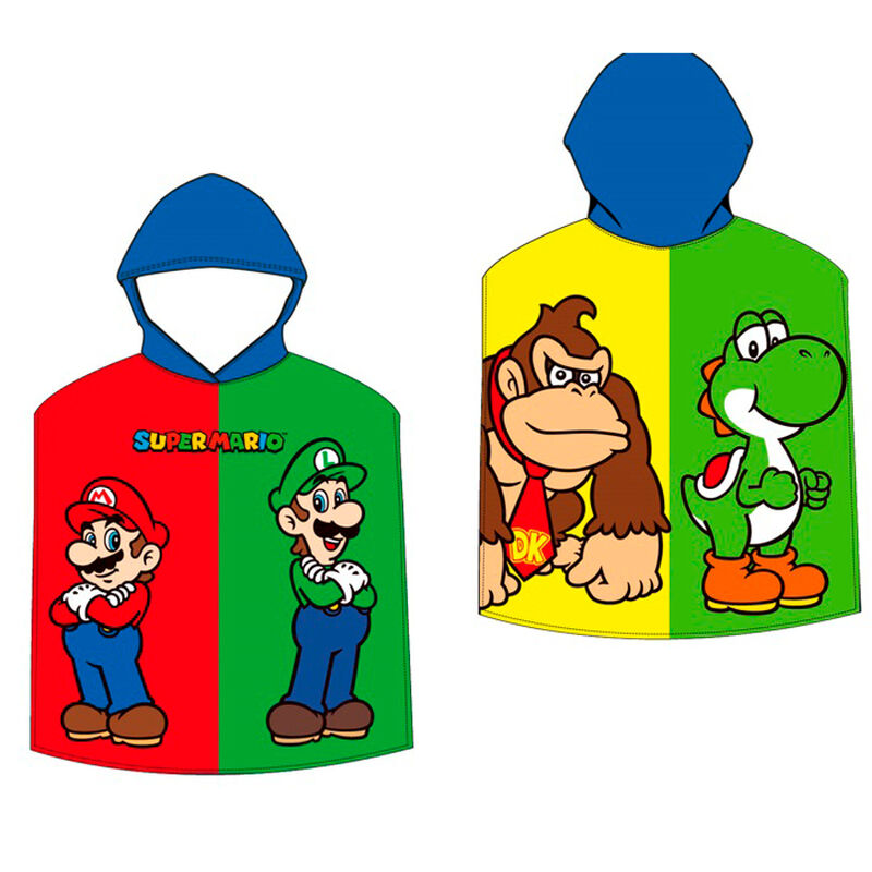 Poncho toalla de microfibra Super Mario Bros con Mario, Luigi, Donkey Kong y Yoshi