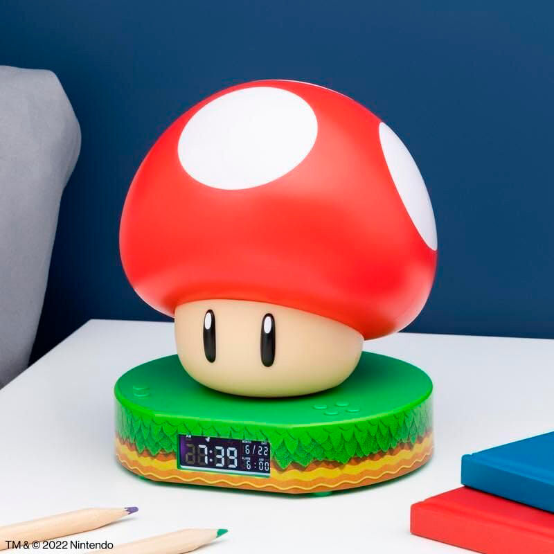 Reloj despertador Mushroom de Super Mario Bros con champiñón rojo y base verde - 3