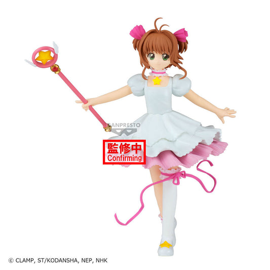 Figura de Sakura de Cardcaptor Sakura con vestido blanco y báculo rosa