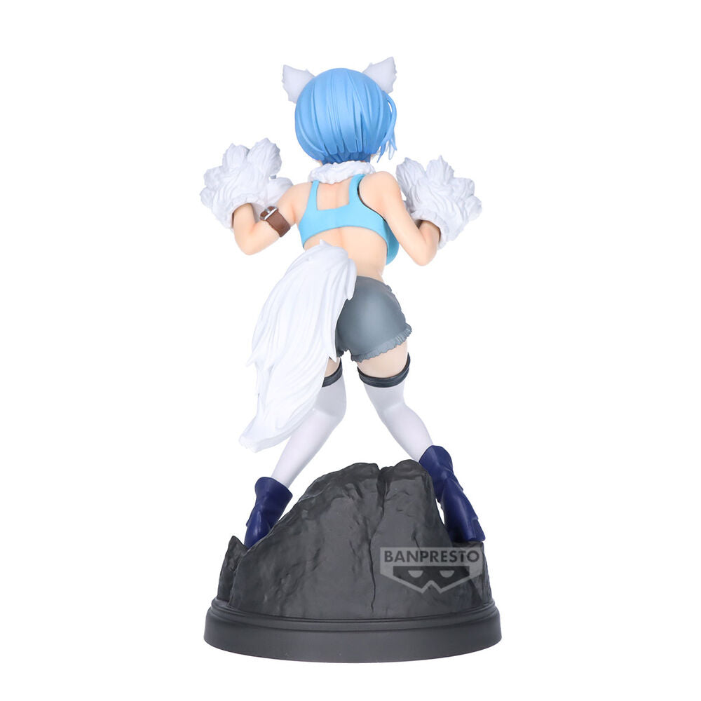 Figura de Rem de Re:Zero con orejas y patas blancas sobre una base rocosa - 3