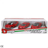 Blíster Burago con tres coches Ferrari rojos a escala 1:43