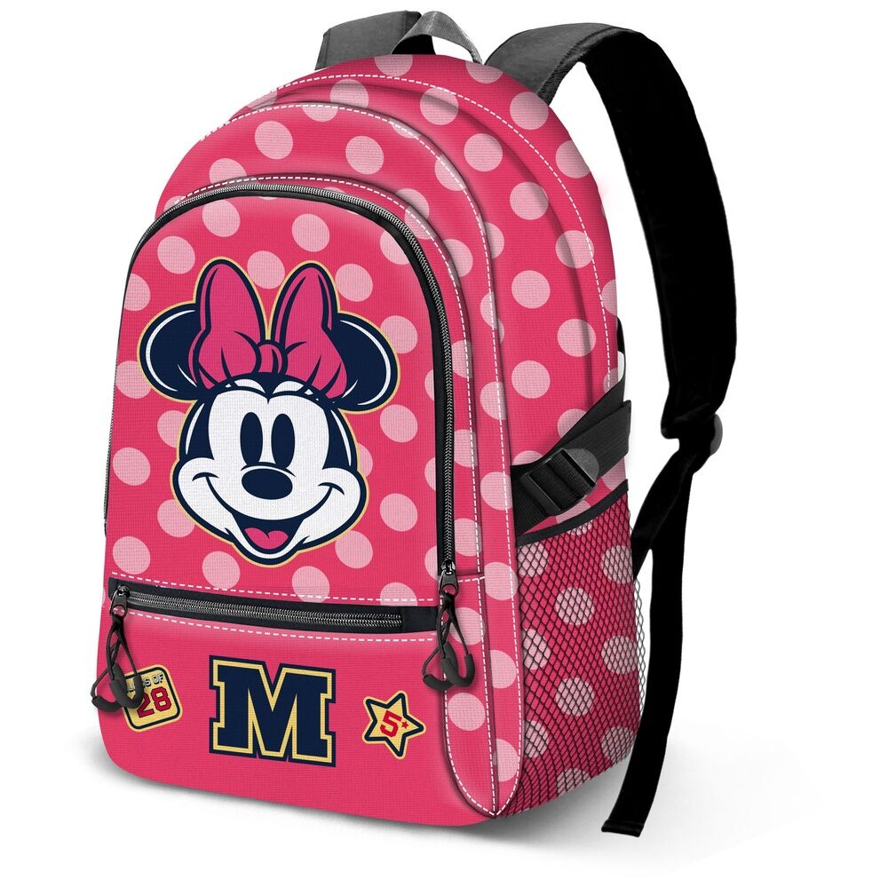 Mochila rosa de Minnie Disney con lunares blancos y bolsillos