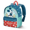 Mochila preescolar de Mickey Disney azul y roja con bolsillo frontal