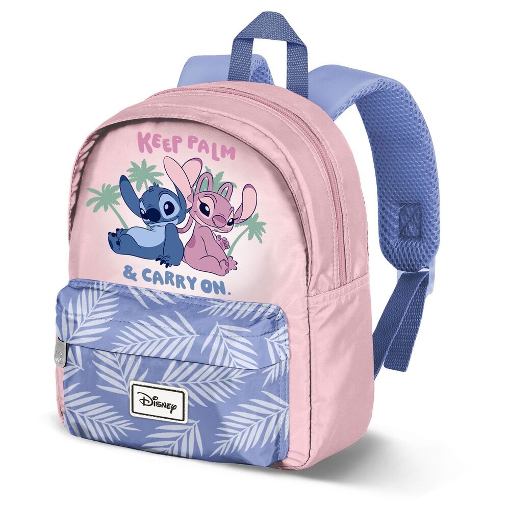 Mochila preescolar rosa y azul de Stitch Disney con bolsillo frontal