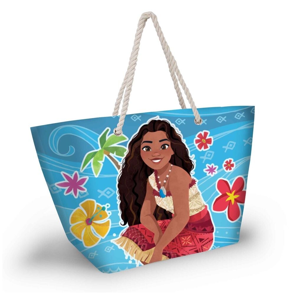 Bolsa de playa azul de Vaiana Disney con asas de cuerda