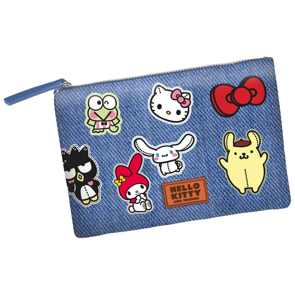 Neceser azul de Hello Kitty y Friends con diseño de stickers y cremallera