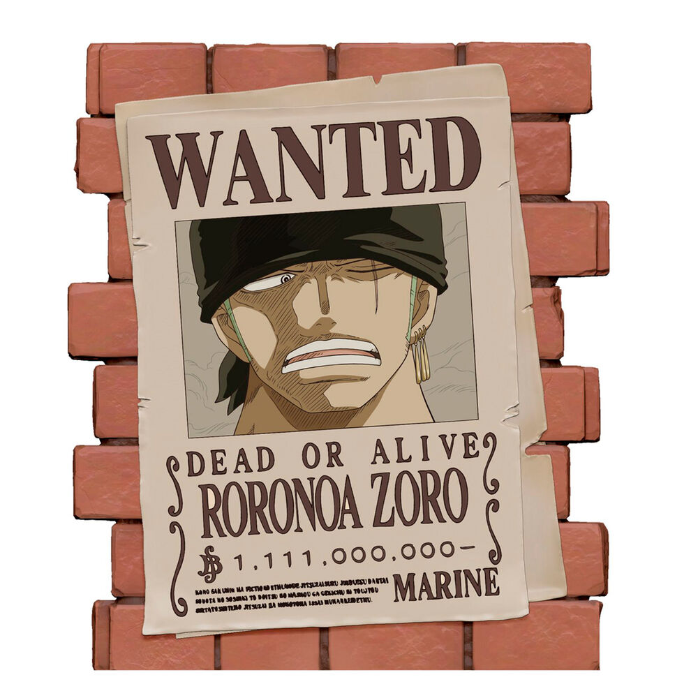 Hucha figura de Roronoa Zoro de One Piece con cartel Wanted