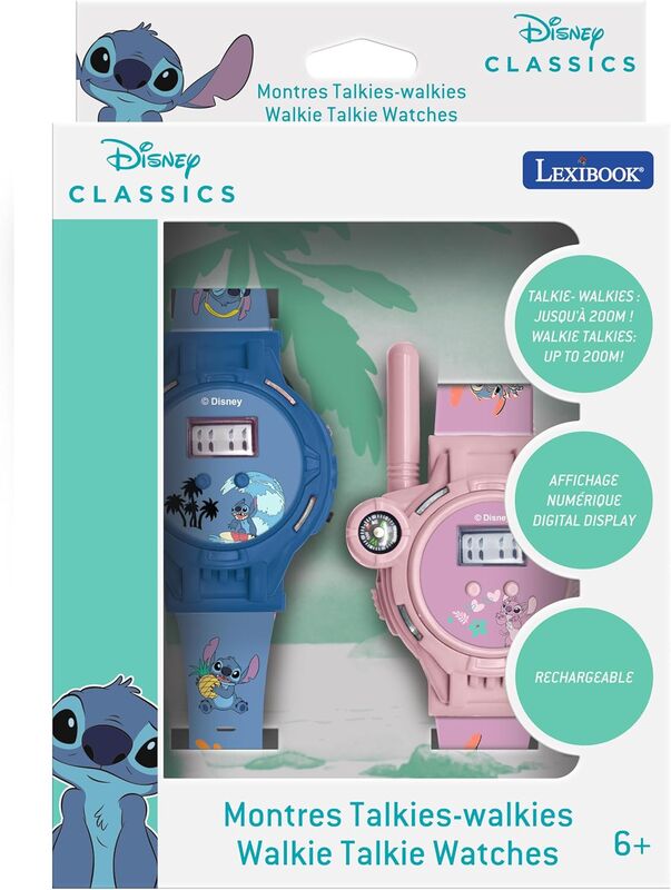 Dos relojes walkie-talkie Stitch Disney, uno azul y otro rosa