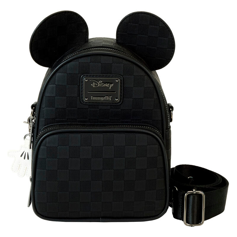 Mochila bolso negra de Mickey Disney Loungefly con orejas y estampado de cuadros