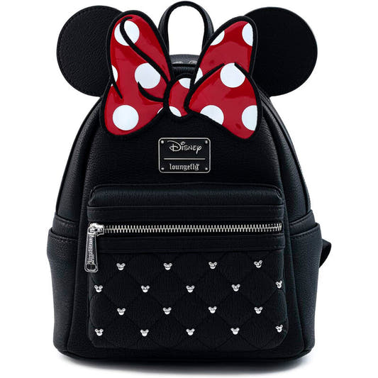 Mochila negra Minnie Bow de Disney Loungefly con lazo rojo de lunares