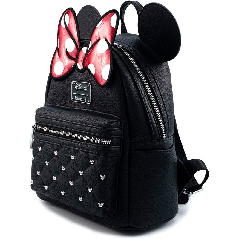 Mochila negra Minnie Bow de Disney Loungefly con lazo rojo de lunares - 3