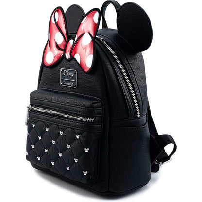 Mochila negra Minnie Bow de Disney Loungefly con lazo rojo de lunares - 3