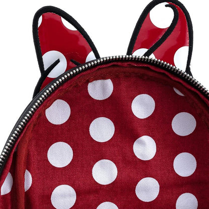 Mochila negra Minnie Bow de Disney Loungefly con lazo rojo de lunares - 4
