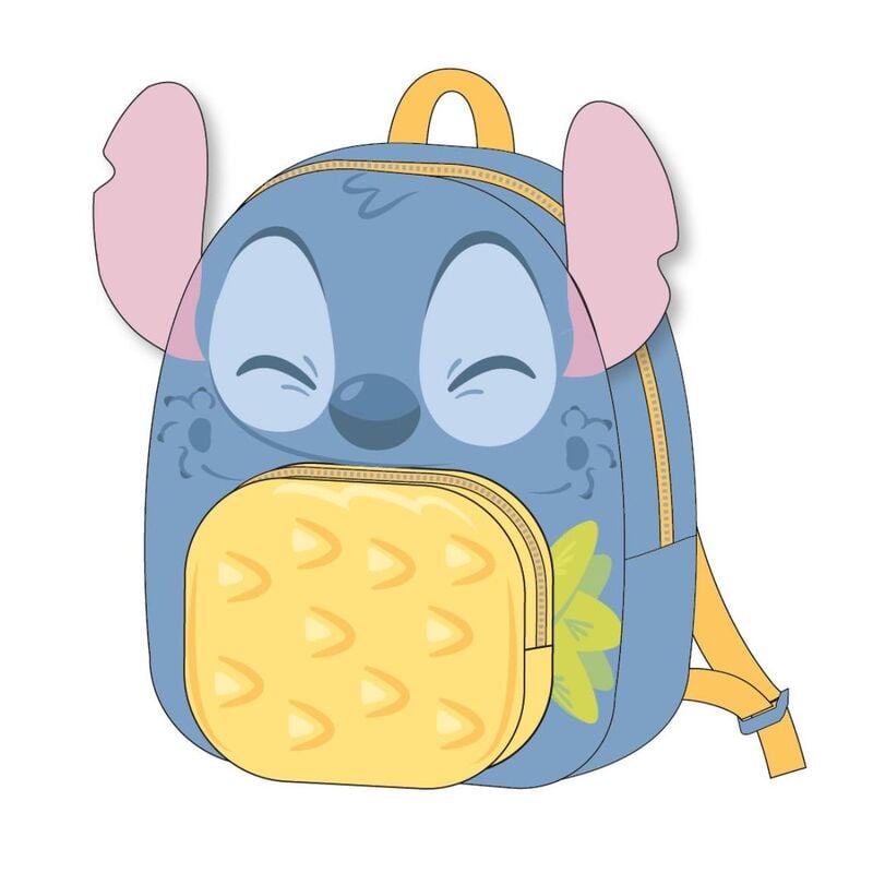 Mochila azul de Stitch Disney con bolsillo frontal amarillo