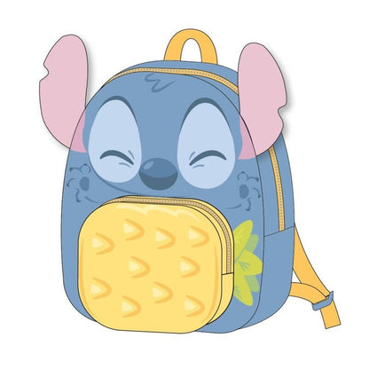 Mochila azul de Stitch Disney con bolsillo frontal amarillo