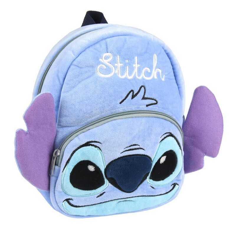 Mochila azul de Stitch Disney con bolsillo frontal y orejas moradas