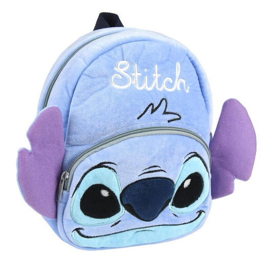 Mochila azul de Stitch Disney con bolsillo frontal y orejas moradas