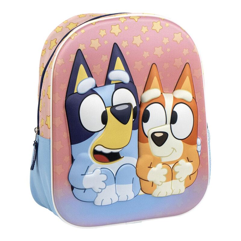 Mochila 3D rosa de Bluey y Bingo con estrellas