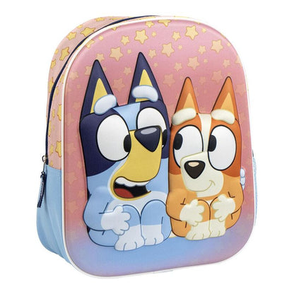 Mochila 3D rosa de Bluey y Bingo con estrellas